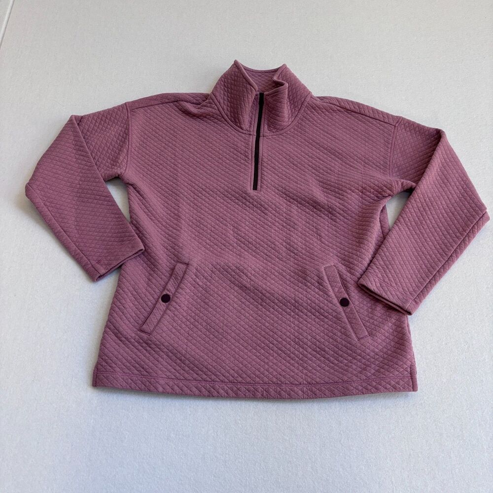 L.L. Bean Quilted Quarter Zip Pullover Women's M Mauve Poly Cotton Camp Gorpcore